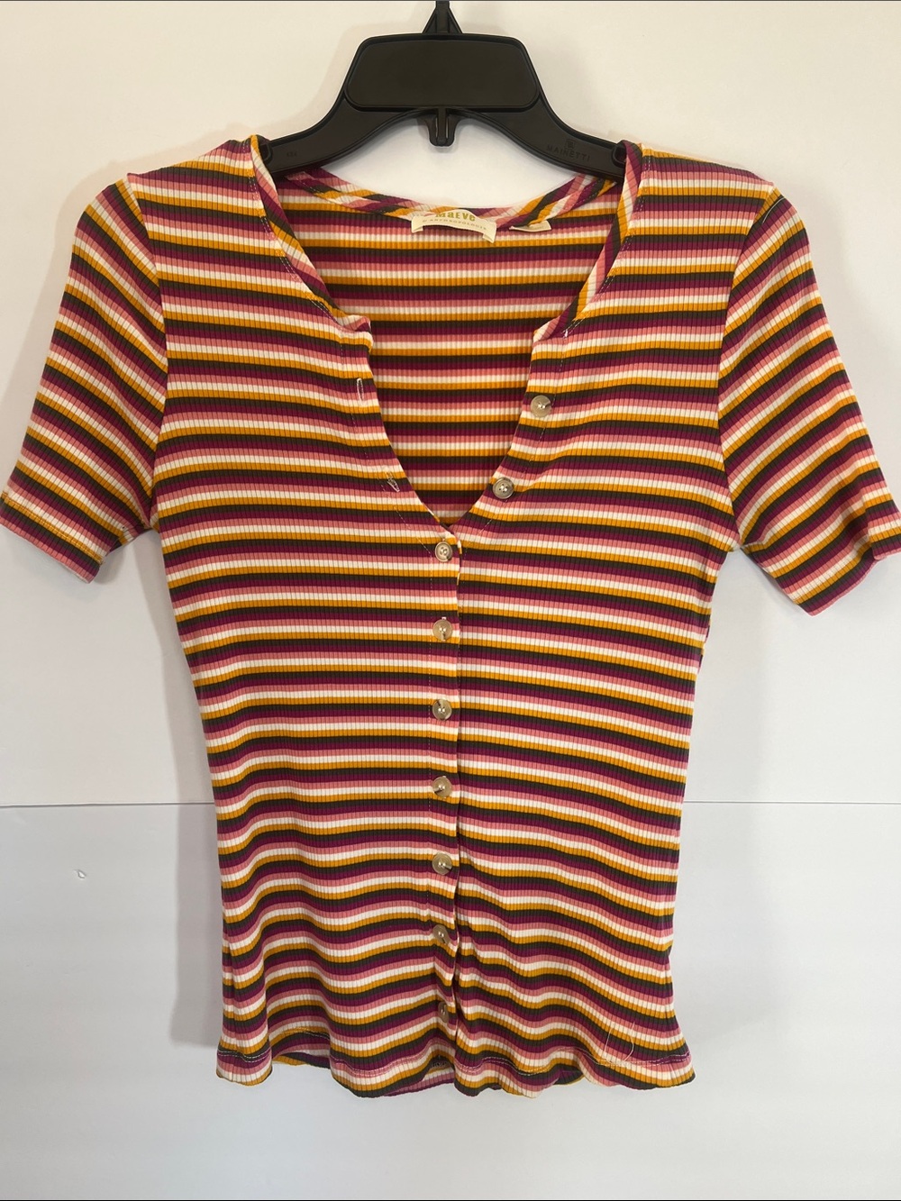 Mauve by Anthropologie, Women's size S, Striped Ribbed Button-Front Tee